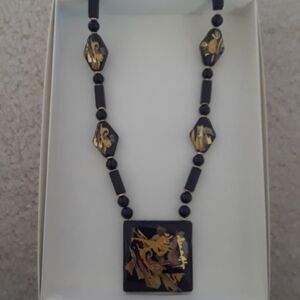 Ruby Jane Japanese Hand Painted Black Lacquer Beaded Neclaces